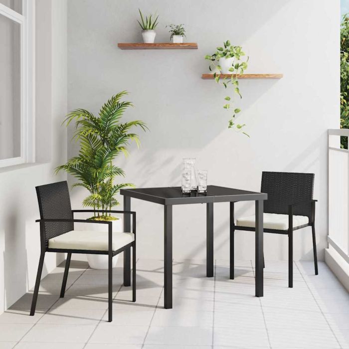 3 Piece Garden Dining Set Black Poly Rattan