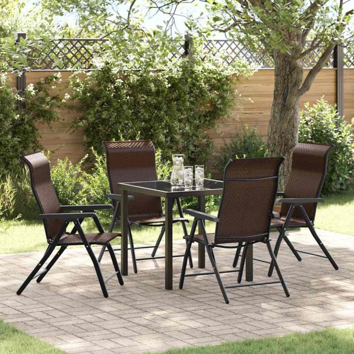 5 Piece Garden Dining Set Brown Poly Rattan