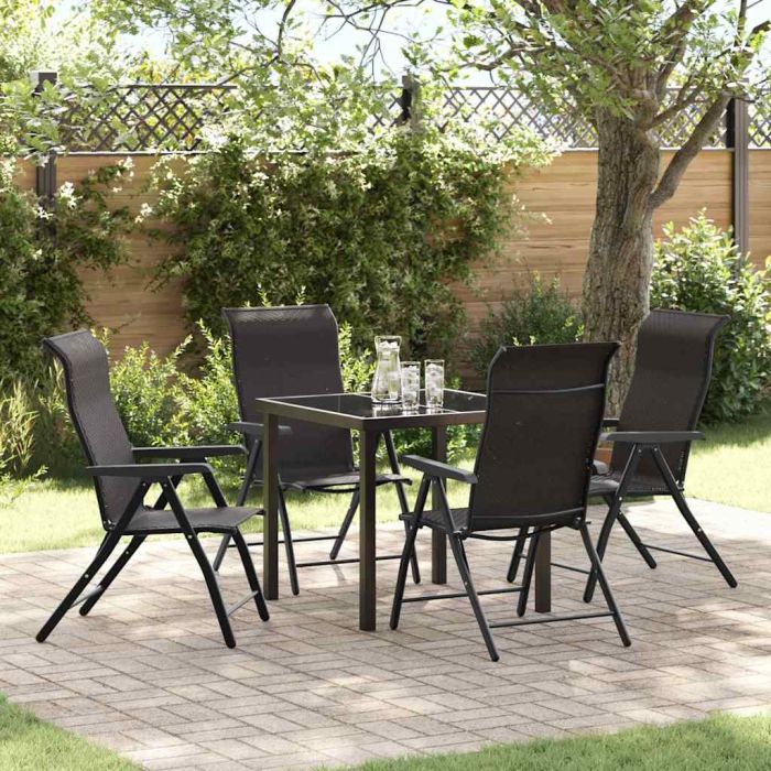 5 Piece Garden Dining Set Black Poly Rattan