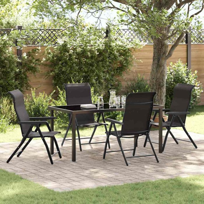 5 Piece Garden Dining Set Black Poly Rattan