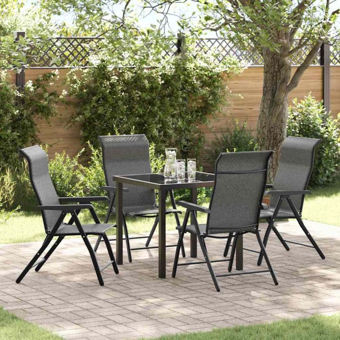 5 Piece Garden Dining Set Grey Poly Rattan