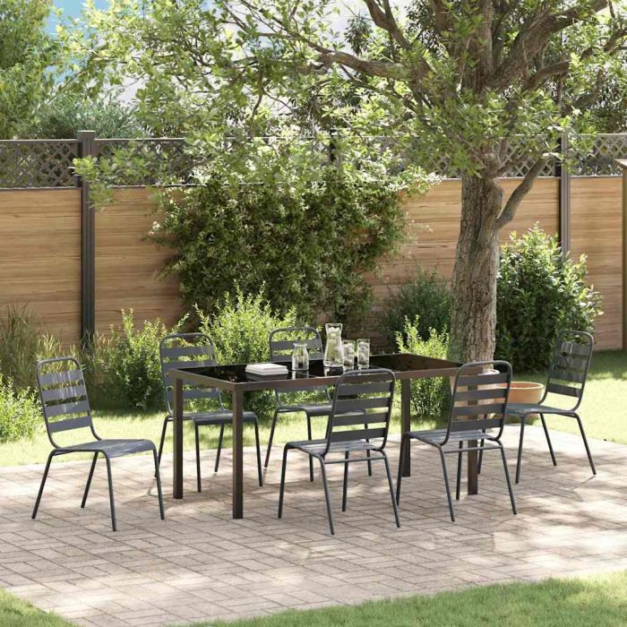 7 Piece Garden Dining Set Dark Grey Steel