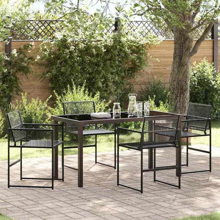 5 Piece Garden Dining Set Black Poly Rattan