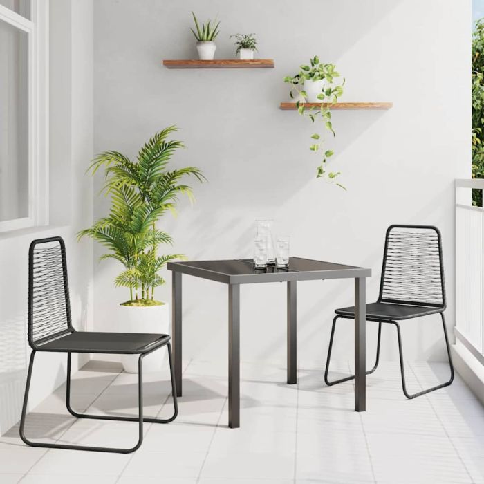 3 Piece Garden Dining Set Black Poly Rattan