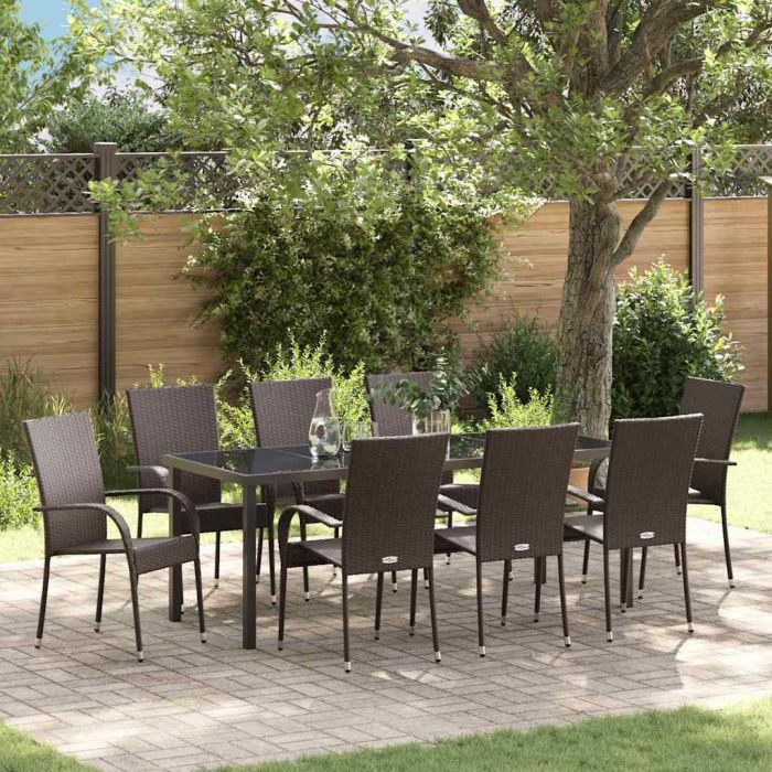 5 Piece Garden Dining Set - Brown Poly Rattan