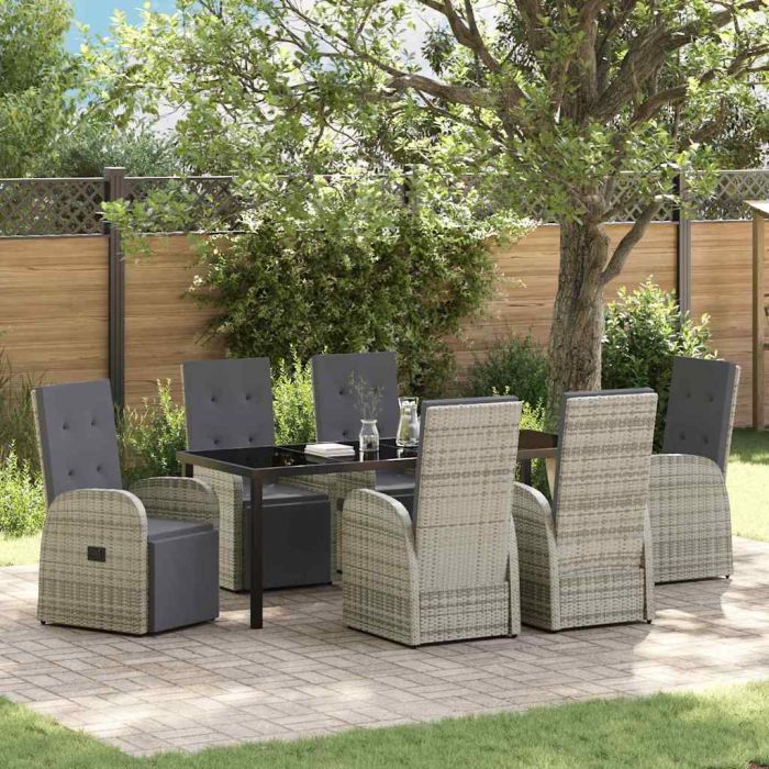 7 Piece Garden Dining Set with Cushions Grey Poly Rattan