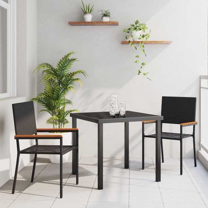 3 Piece Garden Dining Set Black Poly Rattan