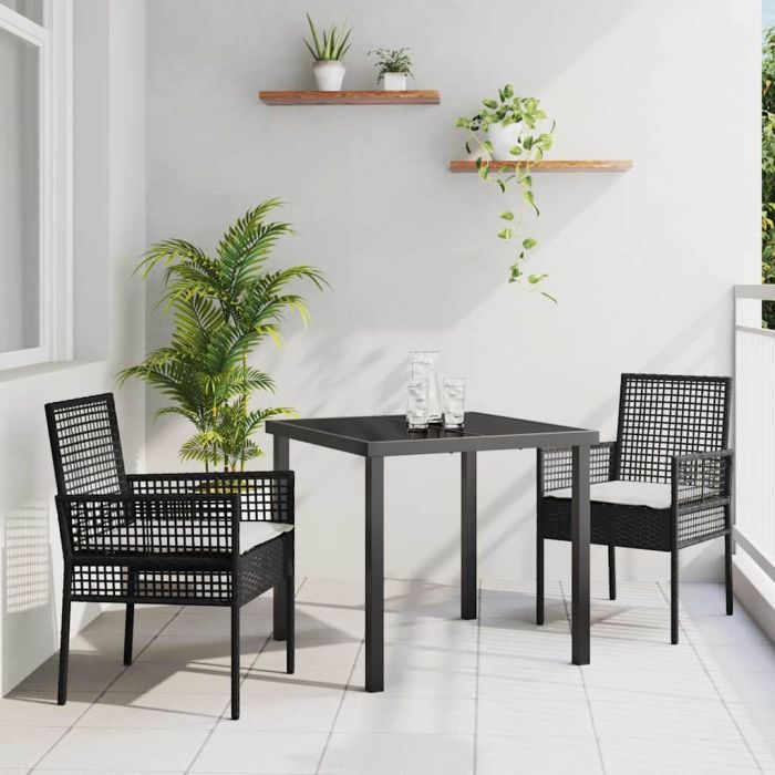 3 Piece Garden Dining Set with Cushions Black Poly Rattan