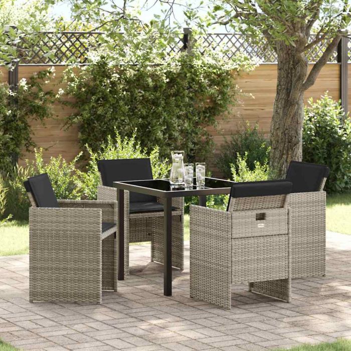 5 Piece Garden Dining Set with Cushions Light Grey Poly Rattan