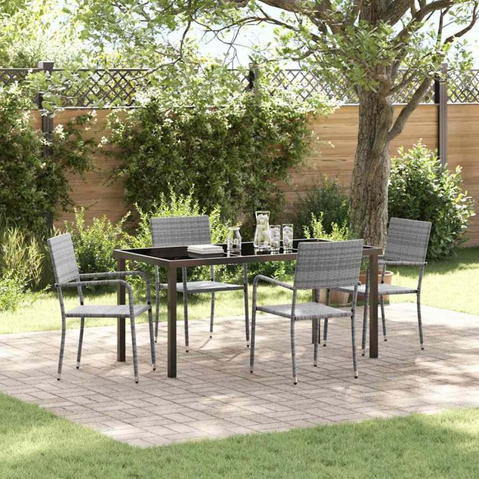 5 Piece Garden Dining Set Grey Poly Rattan