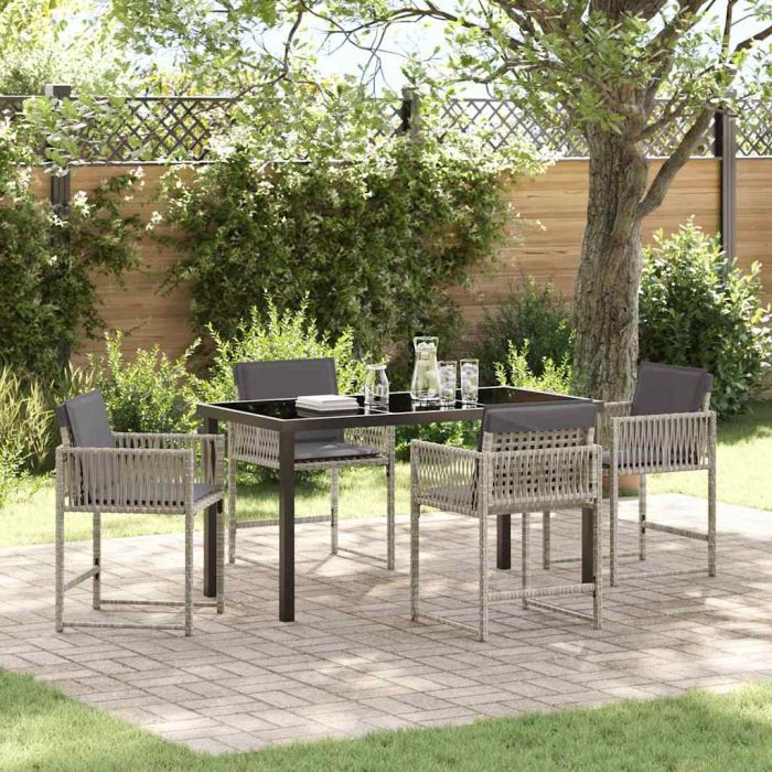 GLEWOD Garden Dining Set 5 pcs Light Poly Rattan - Grey