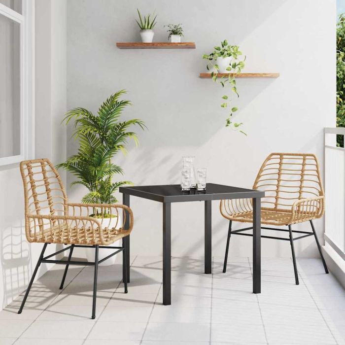 3 Piece Garden Dining Set Brown Poly Rattan