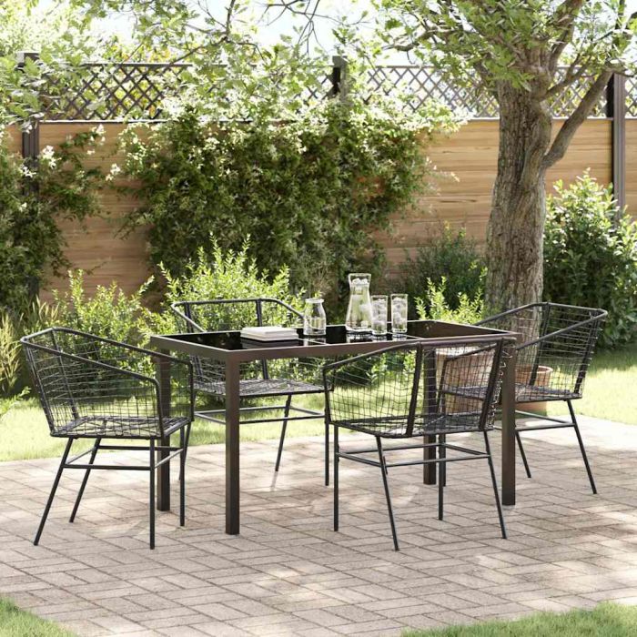 5 Piece Garden Dining Set Black Poly Rattan