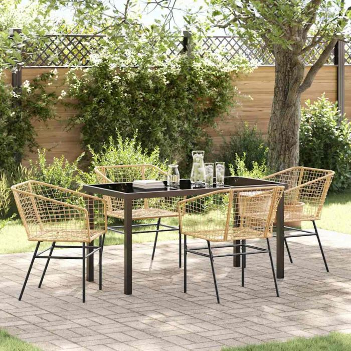 5 Piece Garden Dining Set Brown Poly Rattan
