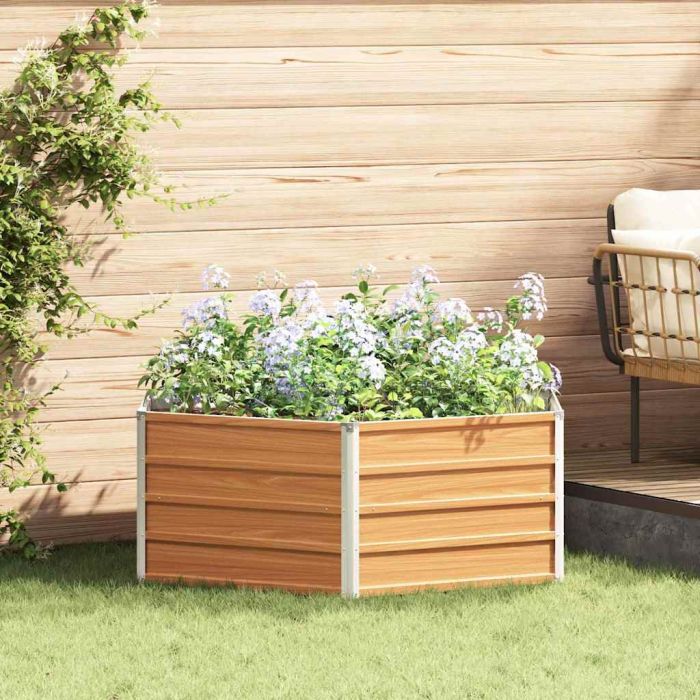 OLHCOVE Raised Garden Bed Wood Look 129x129x45 cm Galvanised Steel