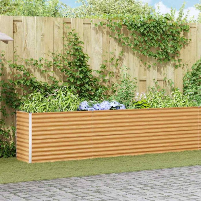 OLHCOVE Garden Raised Bed Light 485x50x68 cm Galvanised Steel - Brown