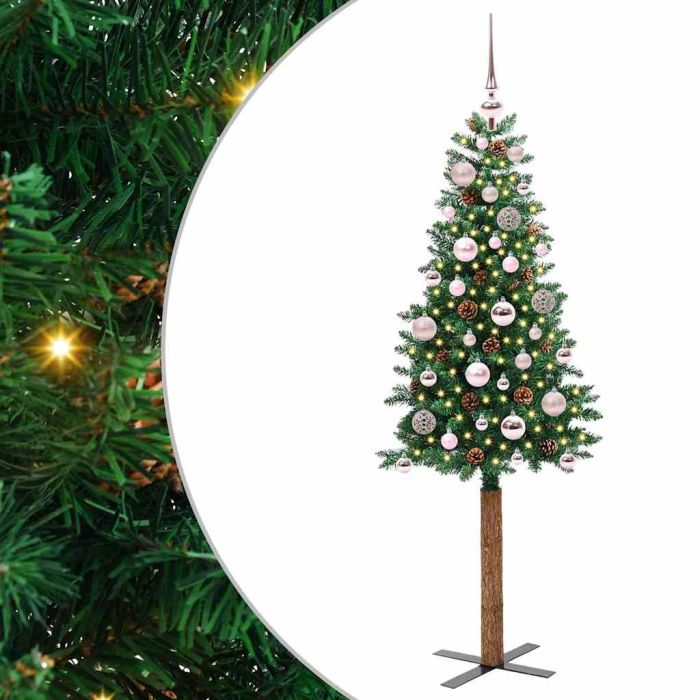EMBERLY Slim Christmas Tree Green 150 cm PVC and Solid Pine wood