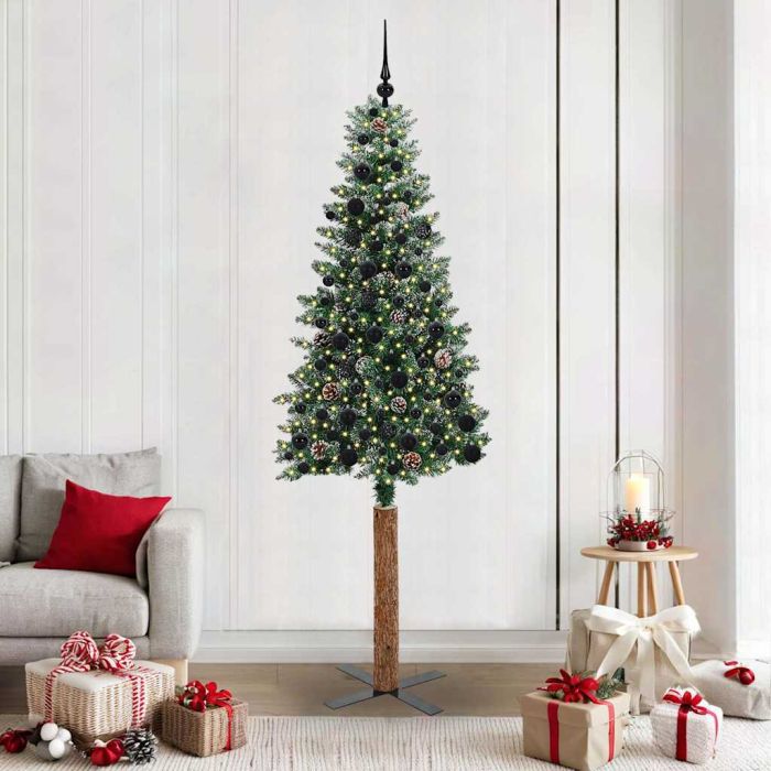 CLOVYN Slim Christmas Tree with 300 LEDs Green and White 210 cm