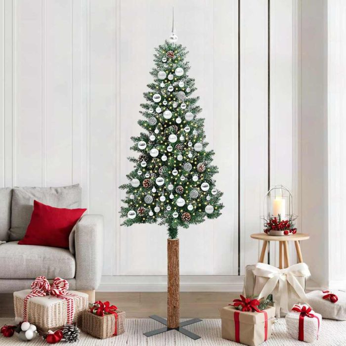 CLOVYN Slim Christmas Tree with 300 LEDs Green and White 210 cm