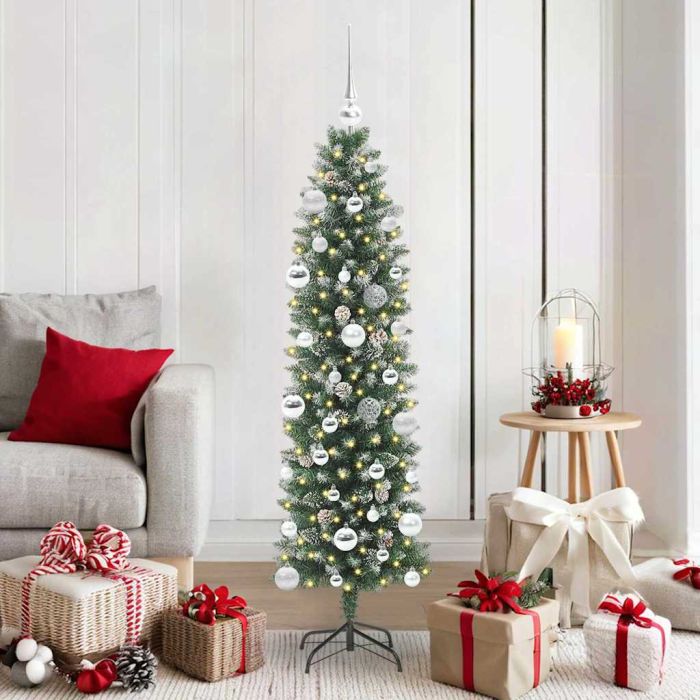 EMVER Artificial Slim Christmas Tree Green and white 150 cm