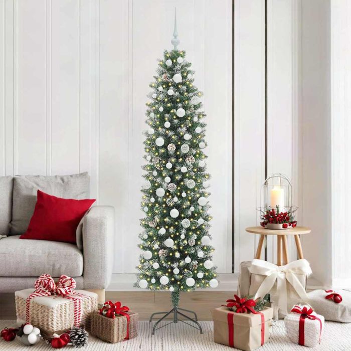 EMVER Artificial Slim Christmas Tree Green and white 180 cm