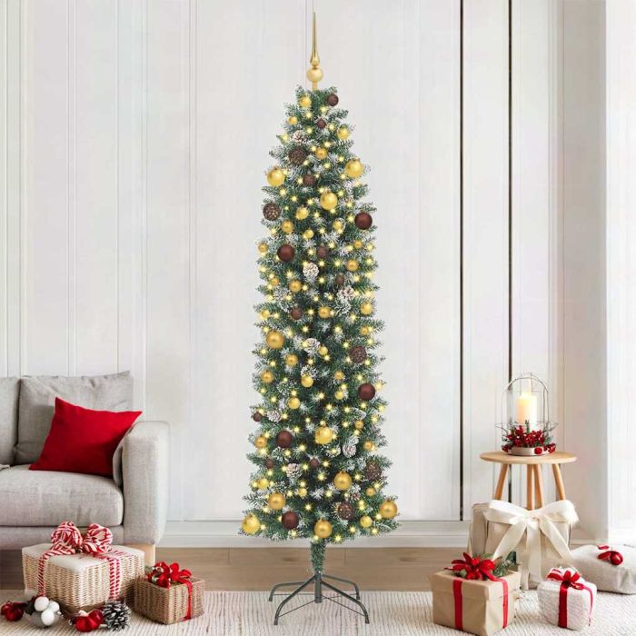 COSMER Artificial Slim Christmas Tree with 300 LEDs Green 210 cm