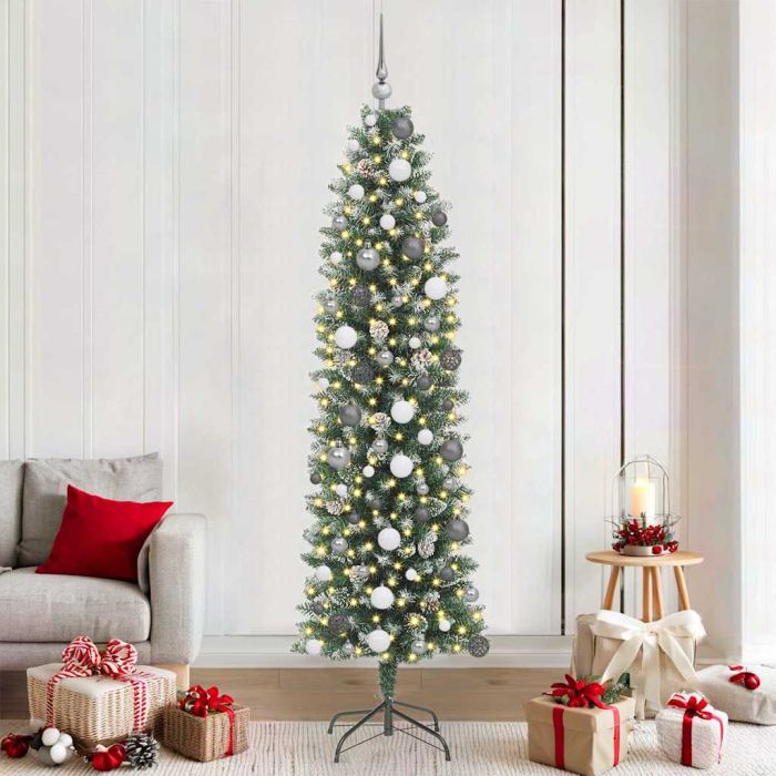 COSMER Artificial Slim Christmas Tree with 300 LEDs Green 210 cm