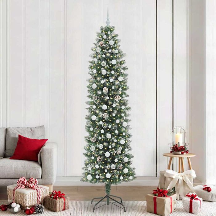 COSMER Artificial Slim Christmas Tree Green and white 240 cm