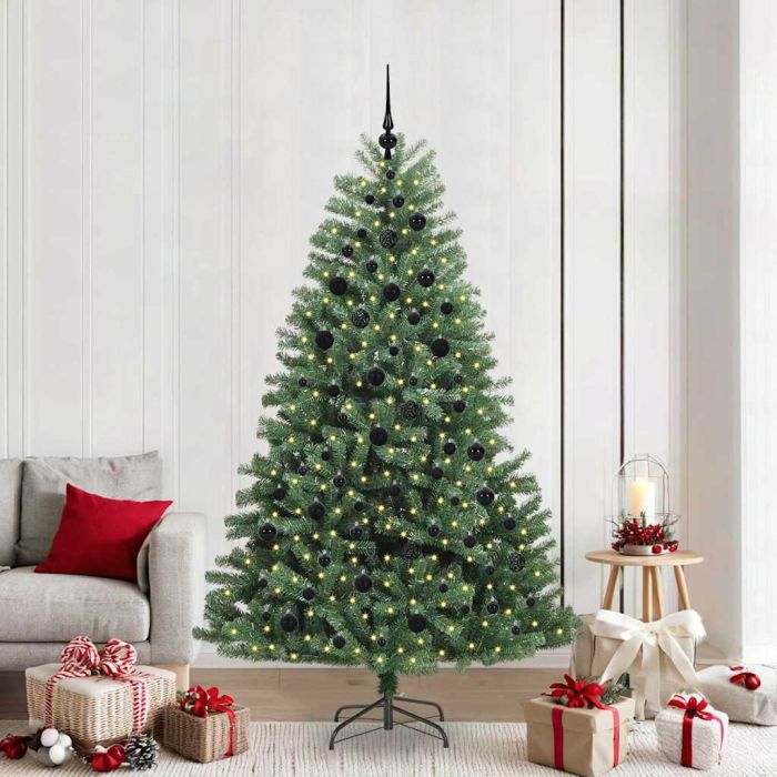 FELWIN Artificial Hinged Christmas Tree Green 210 cm PVC and Metal