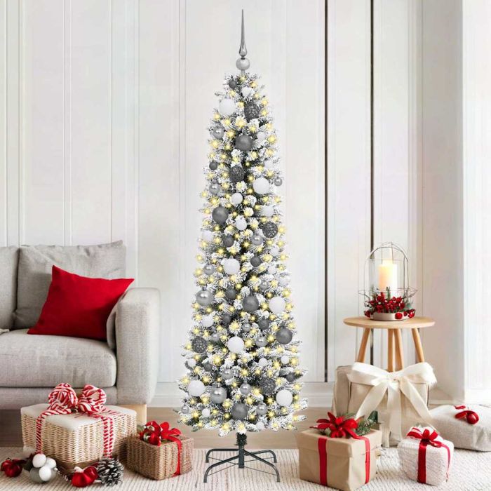 FIRDEN Artificial Christmas Tree with 300 LEDs with Stand White 180 cm