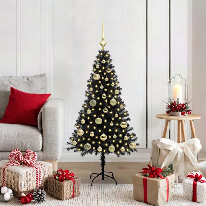 CINDOR Christmas Tree with 150 LEDs with Stand Black 120 cm PVC