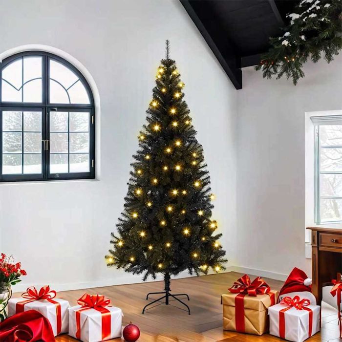 CINDOR Christmas Tree with 300 LEDs with Stand Black 180 cm PVC