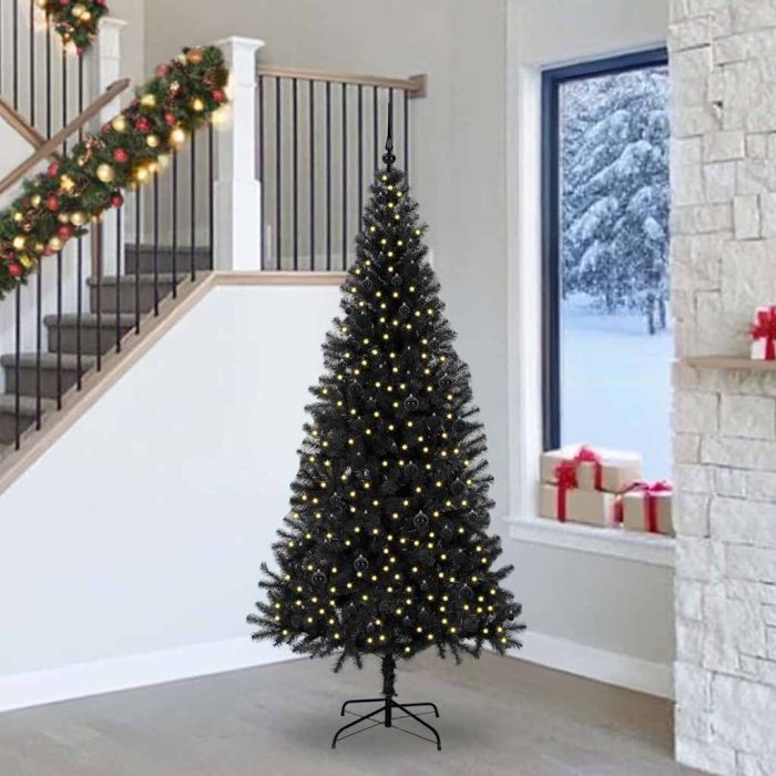 CINDOR Christmas Tree with 300 LEDs with Stand Black 240 cm PVC