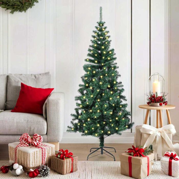 CHERLI Artificial Pre-lit Christmas Tree Green 150 cm PVC and Metal