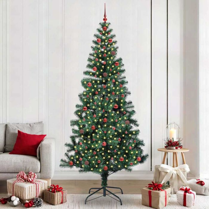 CHERLI Artificial Pre-lit Christmas Tree Green 240 cm PVC and Metal