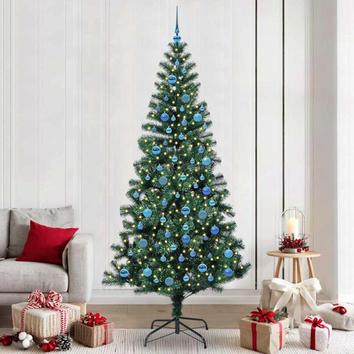 CHERLI Artificial Pre-lit Christmas Tree Green 240 cm PVC and Metal