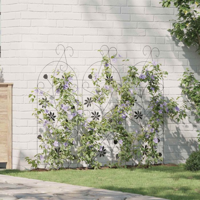 ENIMERE Garden Fence with Lock 3 pcs 112x39.5 cm Steel - Black