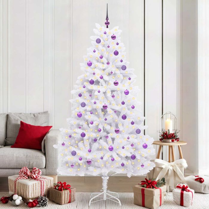 CUDWIN Artificial Hinged Christmas Tree White 210 cm PVC and Steel