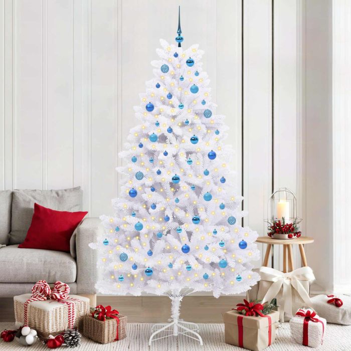 CUDWIN Artificial Hinged Christmas Tree White 210 cm PVC and Steel