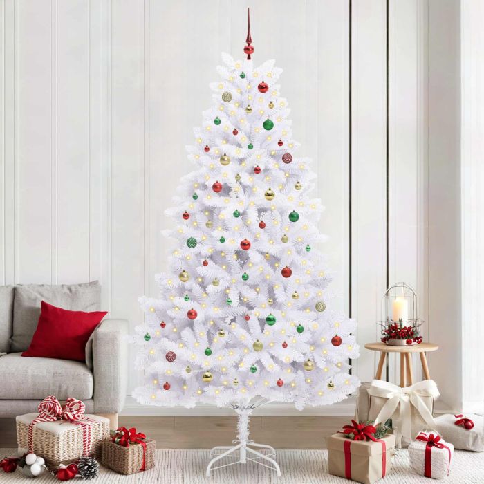 CUDWIN Artificial Hinged Christmas Tree White 240 cm PVC and Steel
