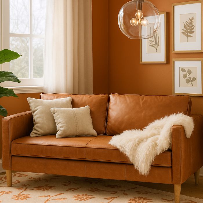 HOLLINGDALE Leather 2 Seater Sofa - Brown