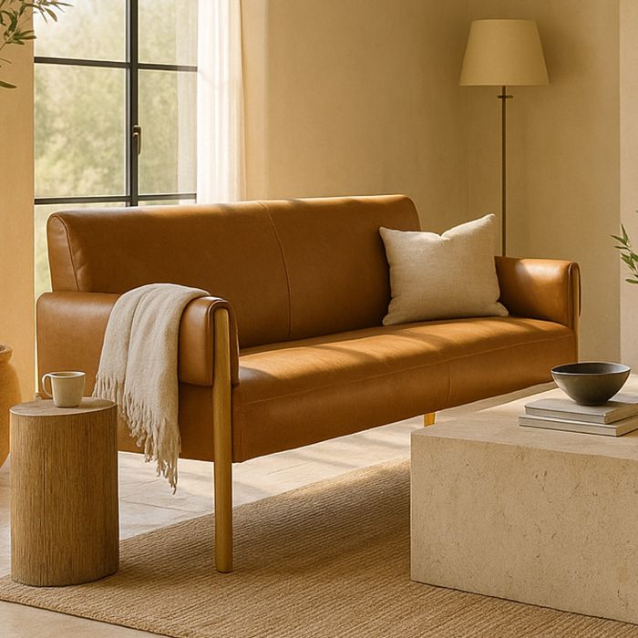 RADCLIFFE Leather 2 Seater Sofa - Brown