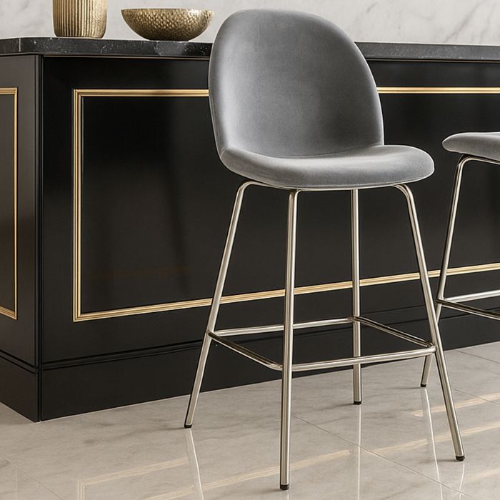 THORNWOOD Velvet Bar Stool Light Grey - Set of 2