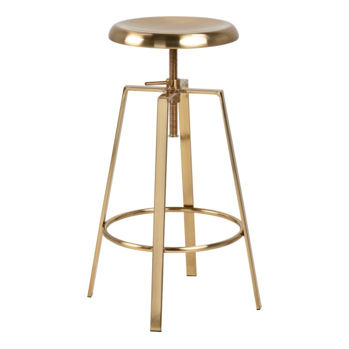 SELWARTH Bar Stool Without Back in Gold Brushed Steel With Adjustable Height