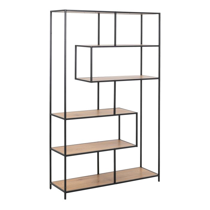 Bookcase - SEAFORD Large Bookcase Black and Oak 114cm