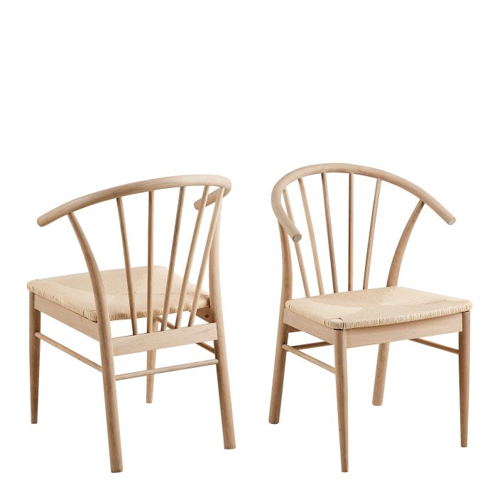 Dining Chair - CASSANDRA Set of 2 Dining Chair with Armrest White and Oak 54cm