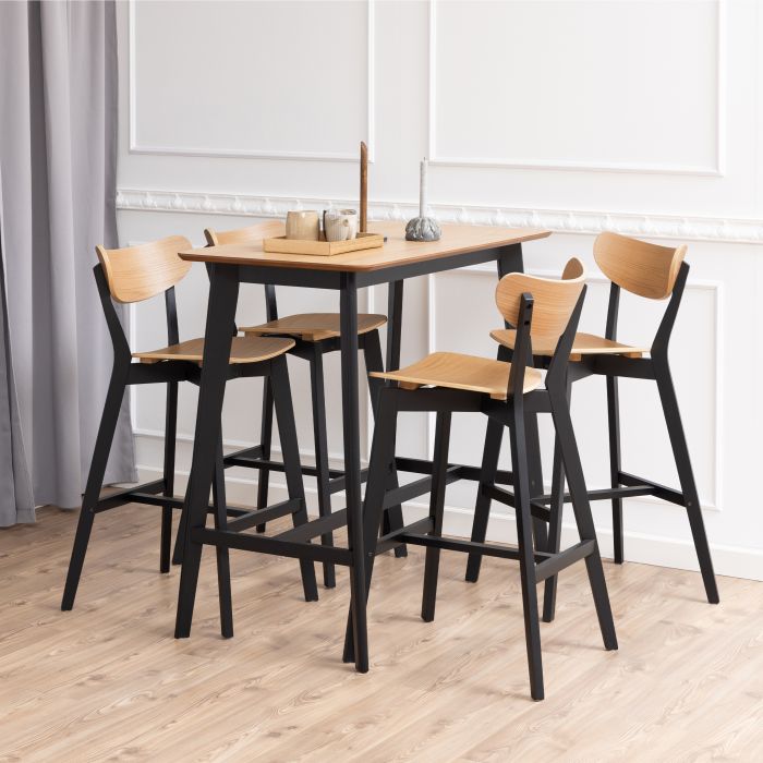 ROXEN Bar Table Included 4 Bar Stool in Black and Oak