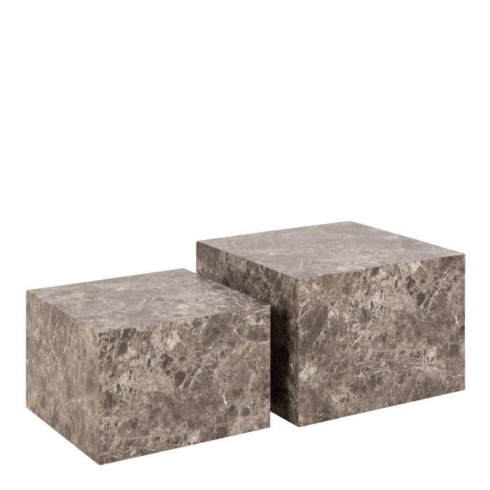 DISA Square Coffee Table Set in Light Brown Emperador Rough Paper