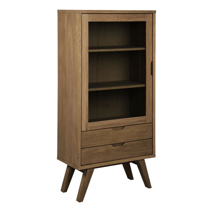 Display Cabinet - ALINE 2 Drawer 2 Shelves Cabinet Smoked Oak 72cm