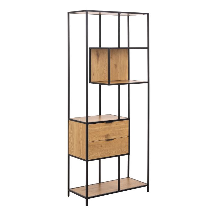 SAM Tall Wild Oak Metal 2 Drawer Bookcase With 4 Shelves